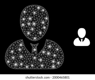 Magic mesh vector user profile with glare effect. White mesh, glare spots on a black background with user profile icon. Mesh and lightspot elements are placed on different layers.