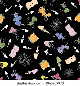 Magic and mice mysterious colors seamless pattern