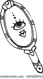 Magic mirror vector. Hand mirror for divination vector
