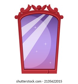 A Magic Mirror In A Wooden Frame. Isolated Vector Object For The Game. Cartoon Illustration.