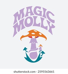 Magic Molly Psychedelic Mushroom T-Shirt Design Trippy Aesthetic Art