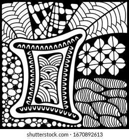 Magic monochrome zodiac sign Gemini made in the style of zen art. Vector drawing antistress.