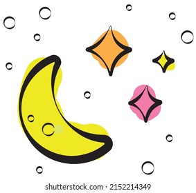 magic moon drawing. spiritual symbol, shimmering moon, good night illustration