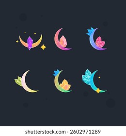 Magic Moon Glossy Set In Different Colors Sub Bit Badges Streamer Graphics Games Gems Emblem Twitch Game Icon Badge Isolated Vector Design