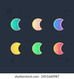 Magic Moon Glossy Set Game Icon Badge Isolated Vector Design
