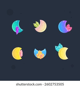 Magic Moon Glossy Set Game Icons Sub Bit Badges Streamer Graphics Games Crystals Emblem Twitch Isolated Vector Design