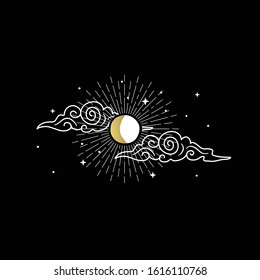 Magic moon gold logo, spiritual guidance tarot reader Colorful gradient design. illustration. eps10