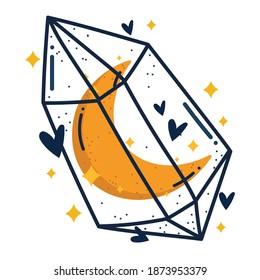 magic moon inside crystal astrology design vector illustration