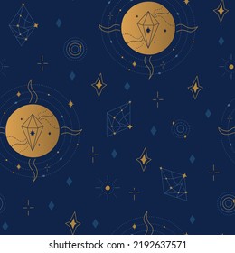 Magic moon pattern with cosmic and mystical elements. Set of mystical patterns with lunar symbols, cosmic elements and graceful shapes. Ideal for decoration, textiles, covers, cases and more