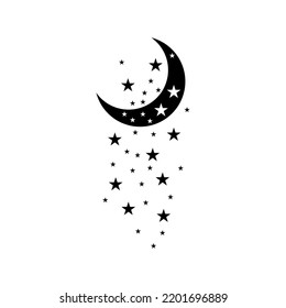 Magic moon and stars icon. Graphic elements for astrology. Boho witch and magic symbol. Black moon illustration isolated on white background. Vector EPS 10