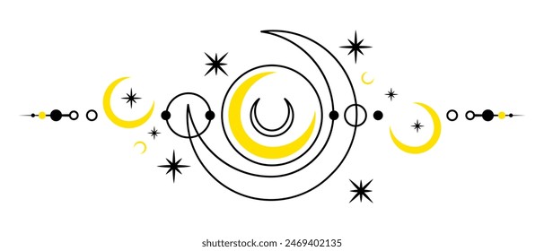 Magic moon and stars icon. Graphic elements for astrology. Boho witch and magic symbol. Black moon illustration isolated on white background. Vector EPS 10