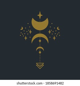 Magic moon and sun geometric  design. Boho decor, esoteric shapes. Vector illustration for poster, card, shirt and more.