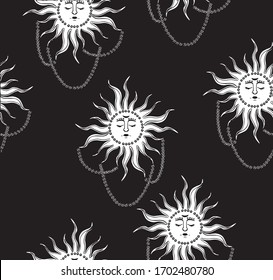 Magic moon and sun night pattern illustration 6 Digital illustration.