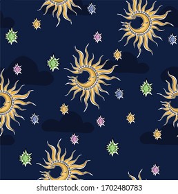 Magic moon and sun night pattern illustration 5 Digital illustration.