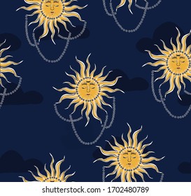 Magic moon and sun night pattern illustration 4 Digital illustration.