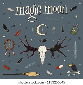 Magic moon vector pack with magical and mystic things