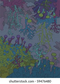Magic mosses and lichens vector background