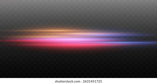 Magic moving fast laser beams, horizontal light beams. Abstract neon color glowing lines background.