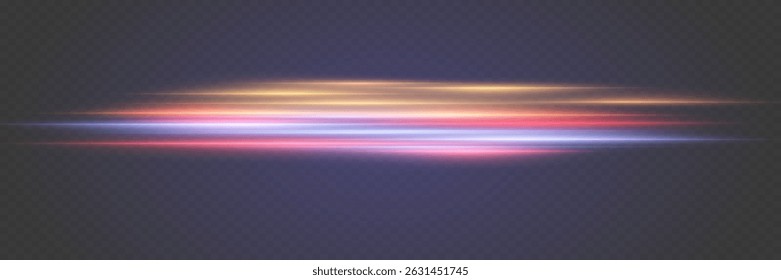 Magic moving fast laser beams, horizontal light beams. Abstract neon color glowing lines background.