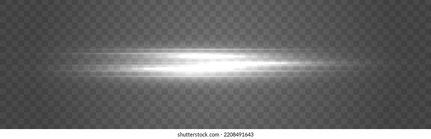 Magic of moving fast speed lines. White glowing light explodes. Laser beams, horizontal light rays. Sun rays. Luminous abstract sparkling line. Lens flares pack. Particle motion effect. Vector