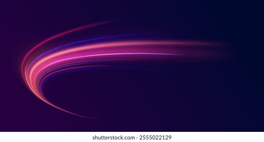 Magic moving fast speed lines. Blurred car light motion effect, city road background with long exposure night lights. Png,  ray, abstract, energy, pack, effect. Acceleration speed motion on night road