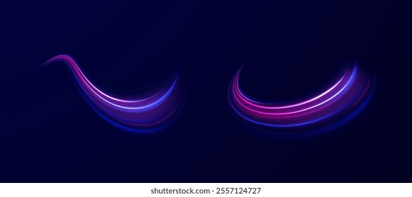 Magic moving fast speed lines. Blurred car light motion effect, city road background with long exposure night lights. Png,  ray, abstract, energy, pack, effect. Acceleration speed motion on night road