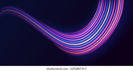 Magic of moving fast speed police lines. Red and blue glowing neon lights line. Particle motion effect. Abstract fire flare trace lens flares. Luminous stripes on a transparent background. Vector