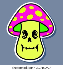 Magic Mushroom. Concept from the mushroom combination with the skull head and psychedelic colors. For your work merchandise clothing line and poster, brands fun groovy retro element