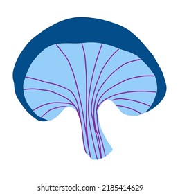 Magic mushroom decorative in cold violet and blue colors. Handdrawn vector illustration