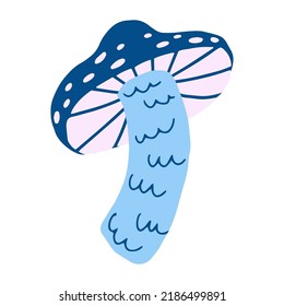 Magic mushroom decorative in cold violet and blue colors. Hand drawn vector illustration