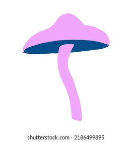 Magic mushroom decorative in cold violet and blue colors. Hand drawn vector illustration