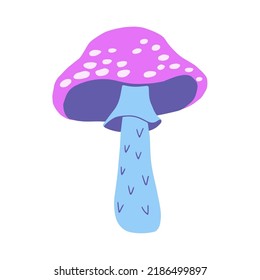 Magic mushroom decorative in cold violet and blue colors. Handdrawn vector illustration