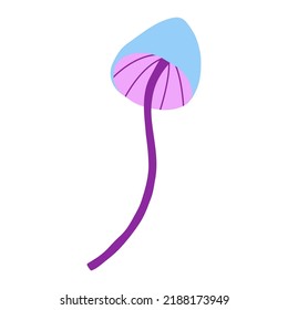 Magic mushroom decorative in cold violet and blue colors. Hand  drawn vector illustration