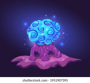 Magic mushroom in fantasy game style on dark background cartoon vector illustration design