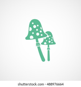 Magic Mushroom Green Flat Icon On White Background