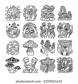 magic mushroom hand drawn vector set	