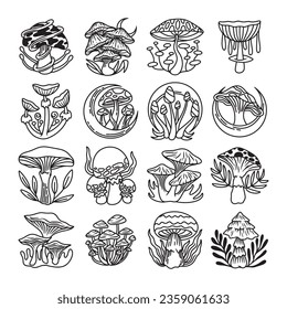 magic mushroom hand drawn vector set	