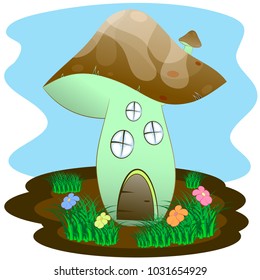 magic mushroom house cartoon vector illustration
