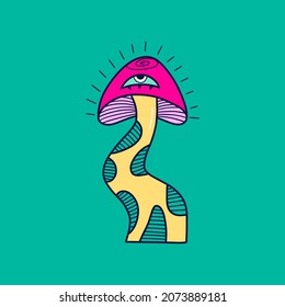 Setas mágicas aisladas en el fondo. Concepto psicodélico. Ilustración de dibujos animados.