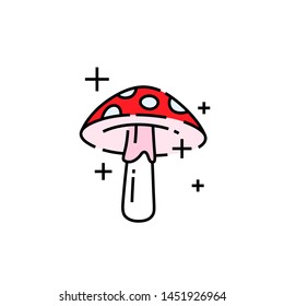 Magic mushroom line icon. Red with white spots forest fungus toadstool symbol. Vector illustration.