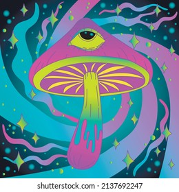 Magic mushroom. Psychedelic hallucination. Vector illustration.