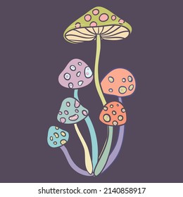 Escoba mágica.  Alucinación psicodélica. Ilustración vectorial aislada en colores pastel. Arte hippie trippy de los años 60 para el diseño de pegatinas, parches o afiches.