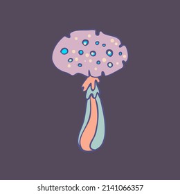 Escoba mágica.  Alucinación psicodélica. Ilustración vectorial aislada en colores pastel. Arte hippie trippy de los años 60 para el diseño de pegatinas, parches o afiches.