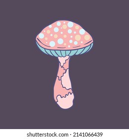 Magischer Pilz.  Psychedelische Halluzinationen. Vektorgrafik in Pastellfarben einzeln. Trippy-Hippie-Kunst der 60er Jahre für Aufkleber, Patch oder Poster-Design.
