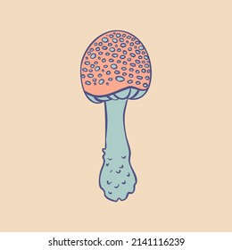 Magic mushroom.  Psychedelic hallucination. Vector illustration in pastel colors isolated. 60s trippy hippie art for sticker, patch or poster design.