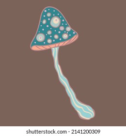 Magic mushroom.  Psychedelic hallucination. Vector illustration in pastel colors isolated. 60s trippy hippie art for sticker, patch or poster design.