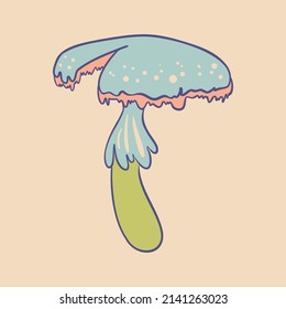 Escoba mágica.  Alucinación psicodélica. Ilustración vectorial aislada en colores pastel. Arte hippie trippy de los años 60 para el diseño de pegatinas, parches o afiches.