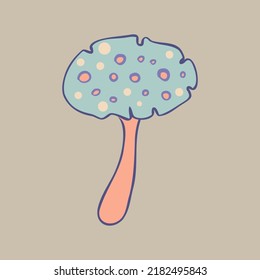 Magic mushroom.  Psychedelic hallucination. Vector illustration in pastel colors isolated. 60s trippy hippie art for sticker, patch or poster design.