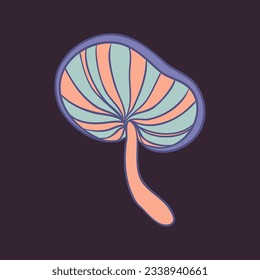 Magic mushroom. Psychedelic hallucination. Vector illustration in pastel colors isolated. 60s trippy hippie art