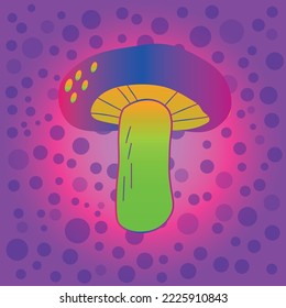 Magic mushroom. Psychedelic hallucination. Vibrant vector illustration. 60s hippie colorful art. EPS